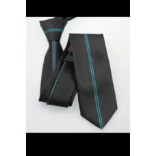 stropdas slim line zwart blauwe streep 100% zijden handgeweven